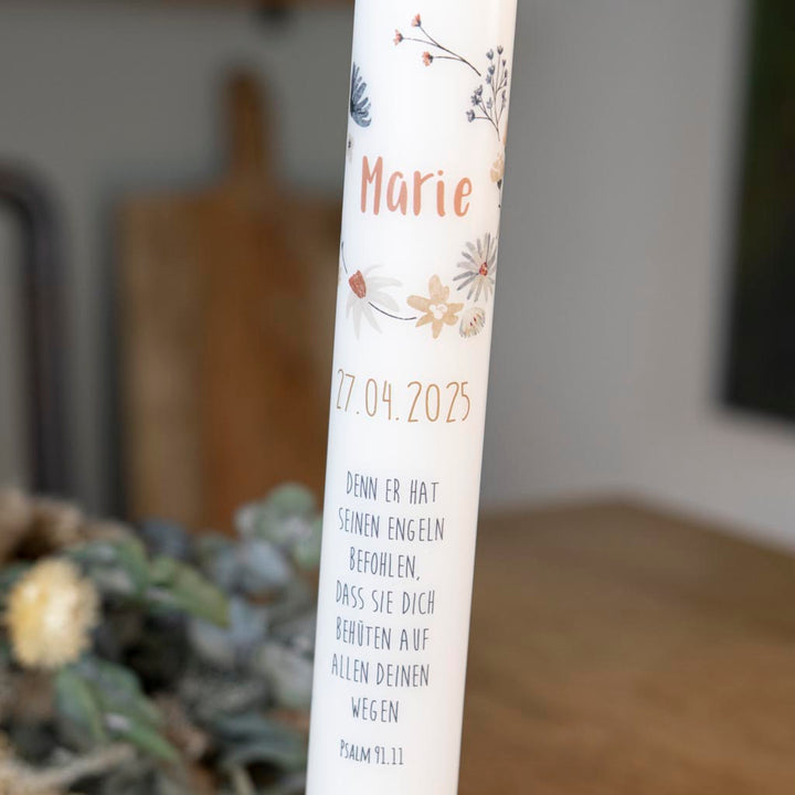 Kerze zur Kommunion Blumenkranz