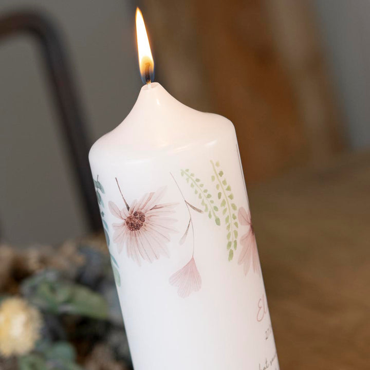 Kommunionkerze Blumen und Gräser