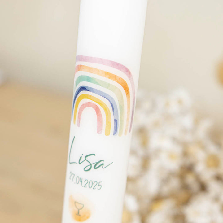 Kerze Kommunion Regenbogen bunt