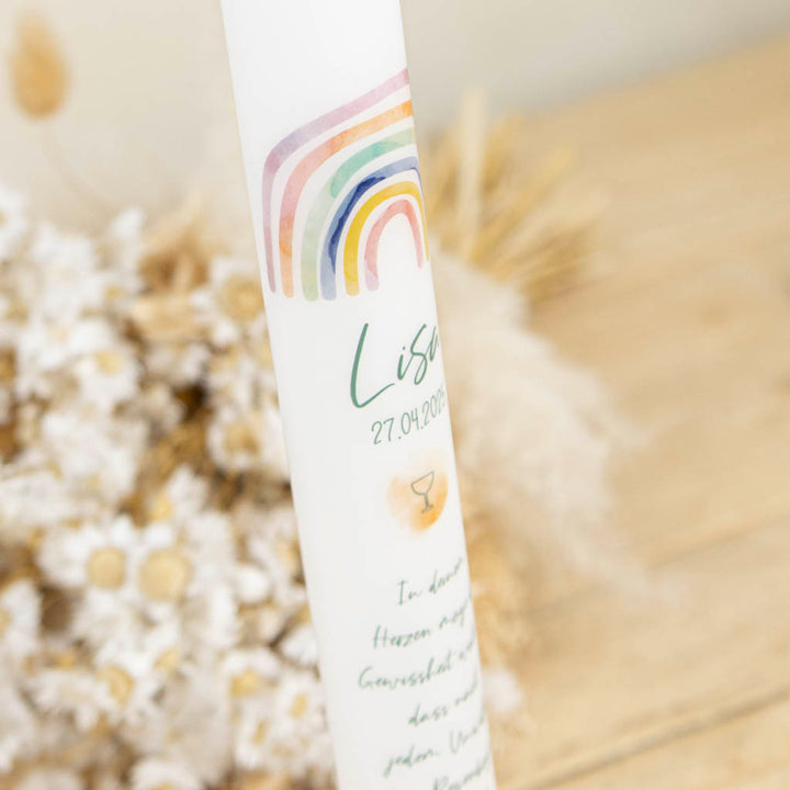 Kerze zur Konfirmation Regenbogen