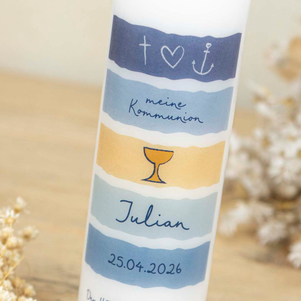 meine Kommunion Kerze Glaube Liebe Hoffnung