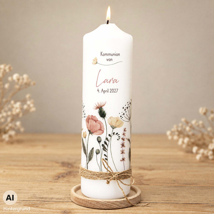 Kommunionkerze Wildblumen - Lara