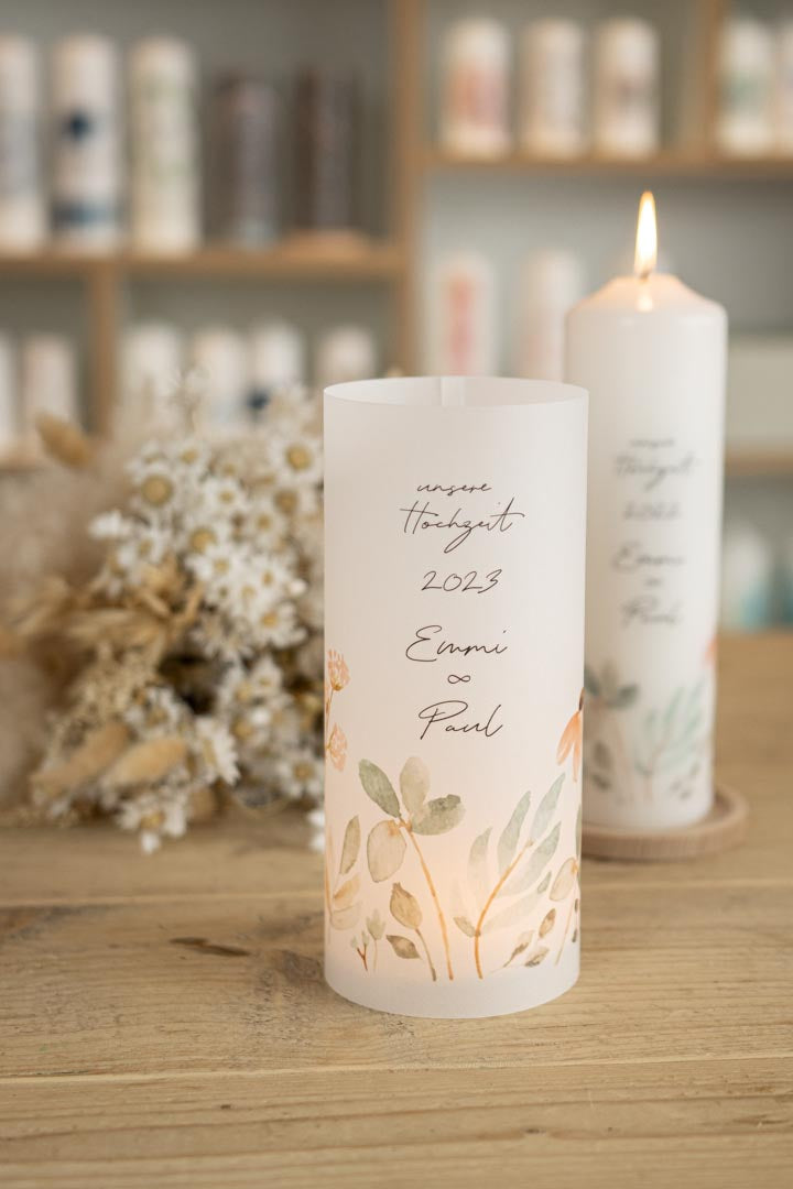 Lichthülle passend zur individuellen Hochzeitskerze