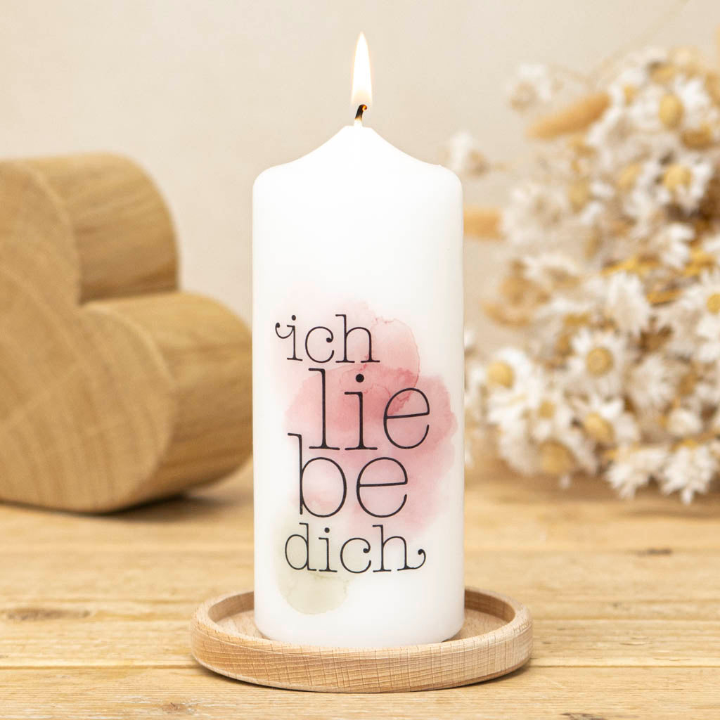 Geschenk Valentinstag Kerze mit dem Spruch ich liebe dich