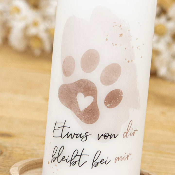 Gedenkkerze Katze und Hund mit einer Pfote als Motiv mit Herz