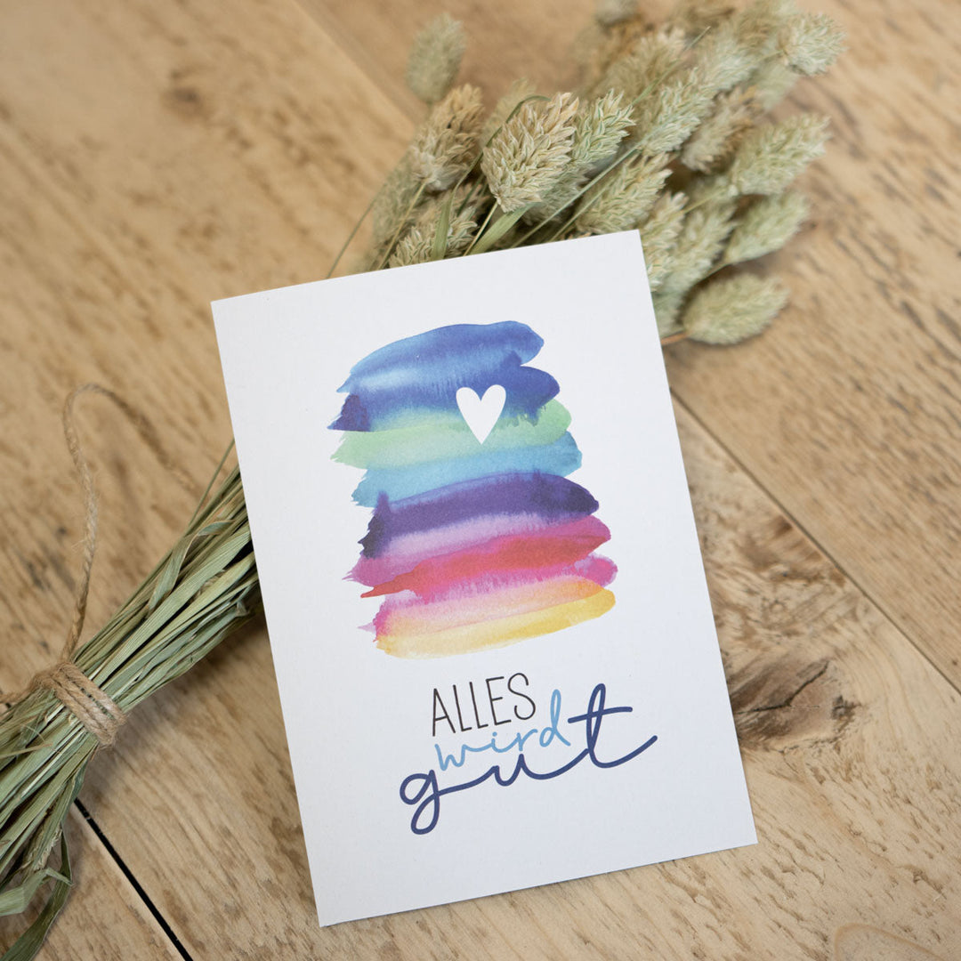 Grußkarte „Regenbogen - alles wird gut“ – Mutmach-Karte, DIN A6