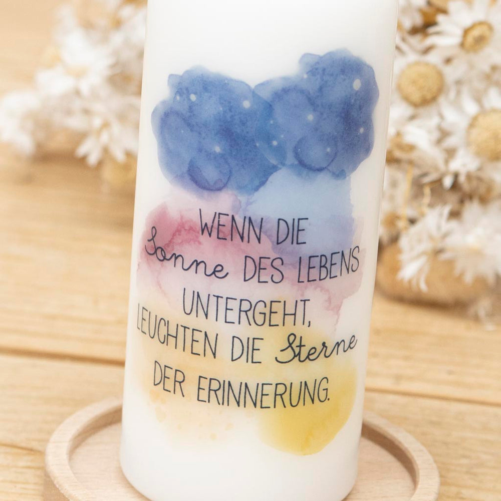 Gedenkkerze Sterne und Sonnenuntergang