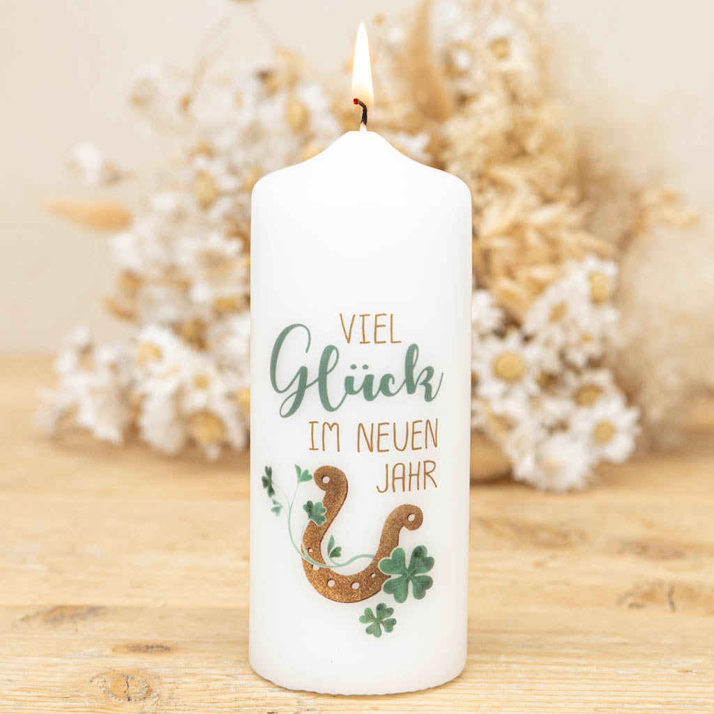 Kerze Silvester Viel Glück im neuen Jahr