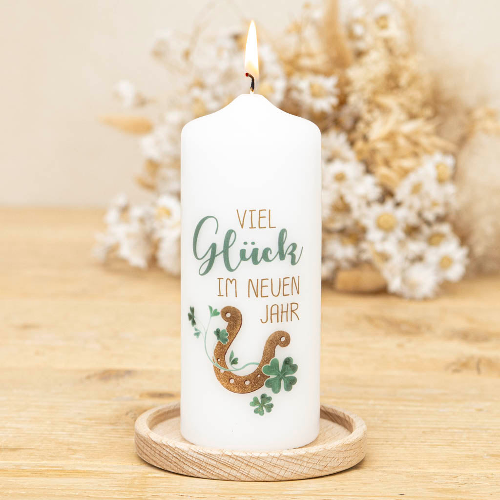 Geschenk Neujahr viel Glück als Kerze