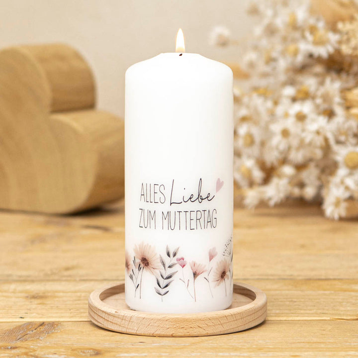Muttertag Kerze mit Untersetzer aus Holz