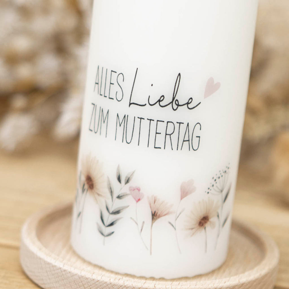 Muttertag Kerze mit Untersetzer aus Holz