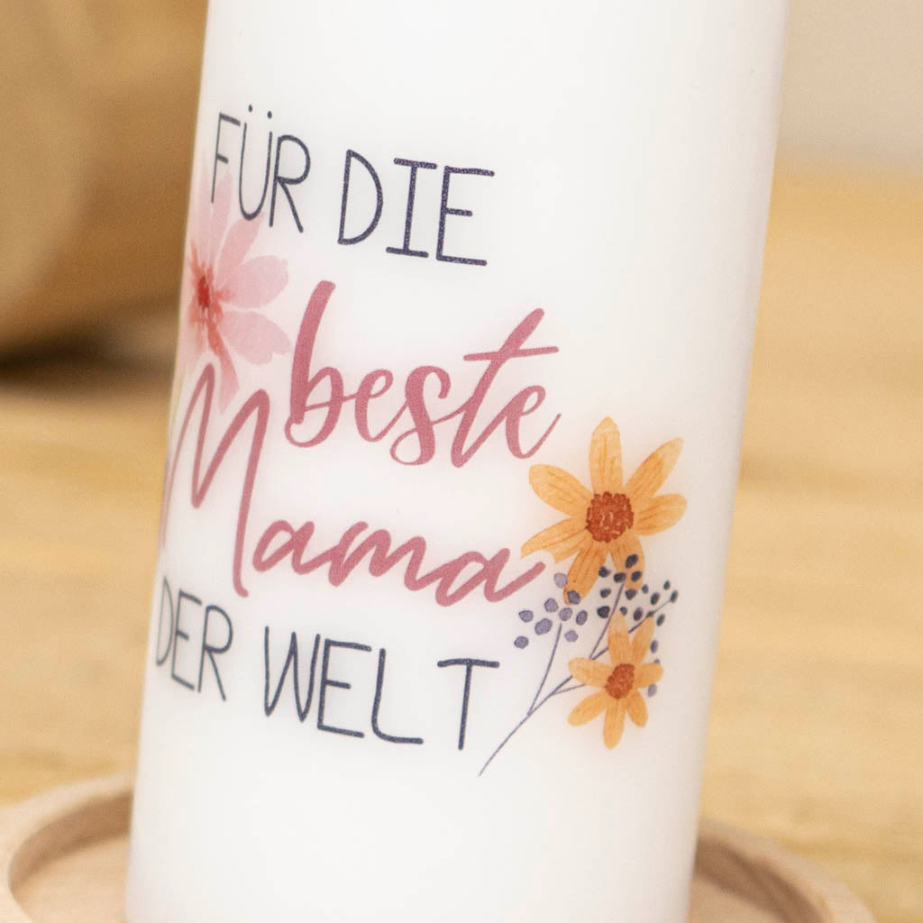 Muttertag Kerze mit Blumen und Schriftzug in Altrosa