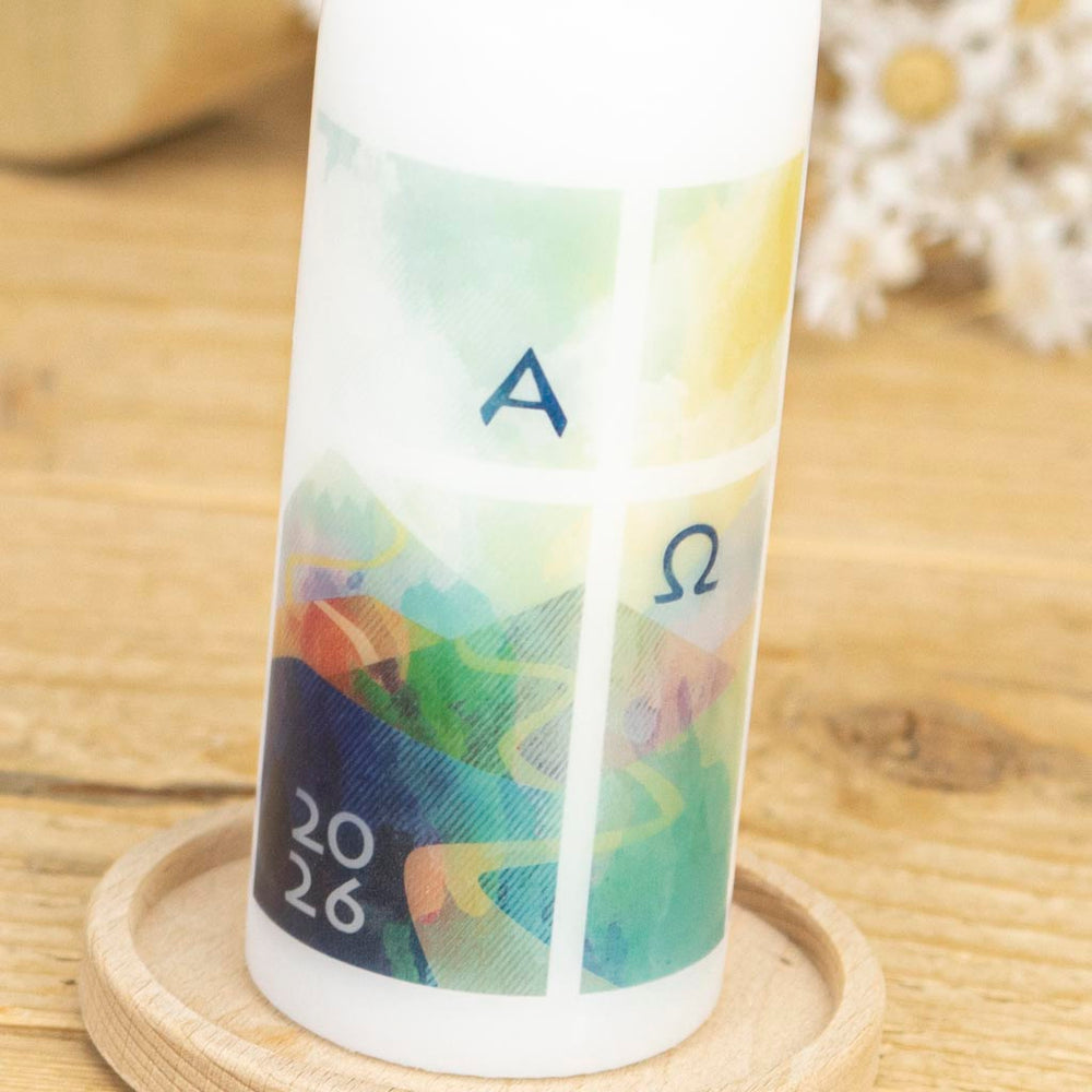 Osterkerze Kreuz Alpha Omega 2026