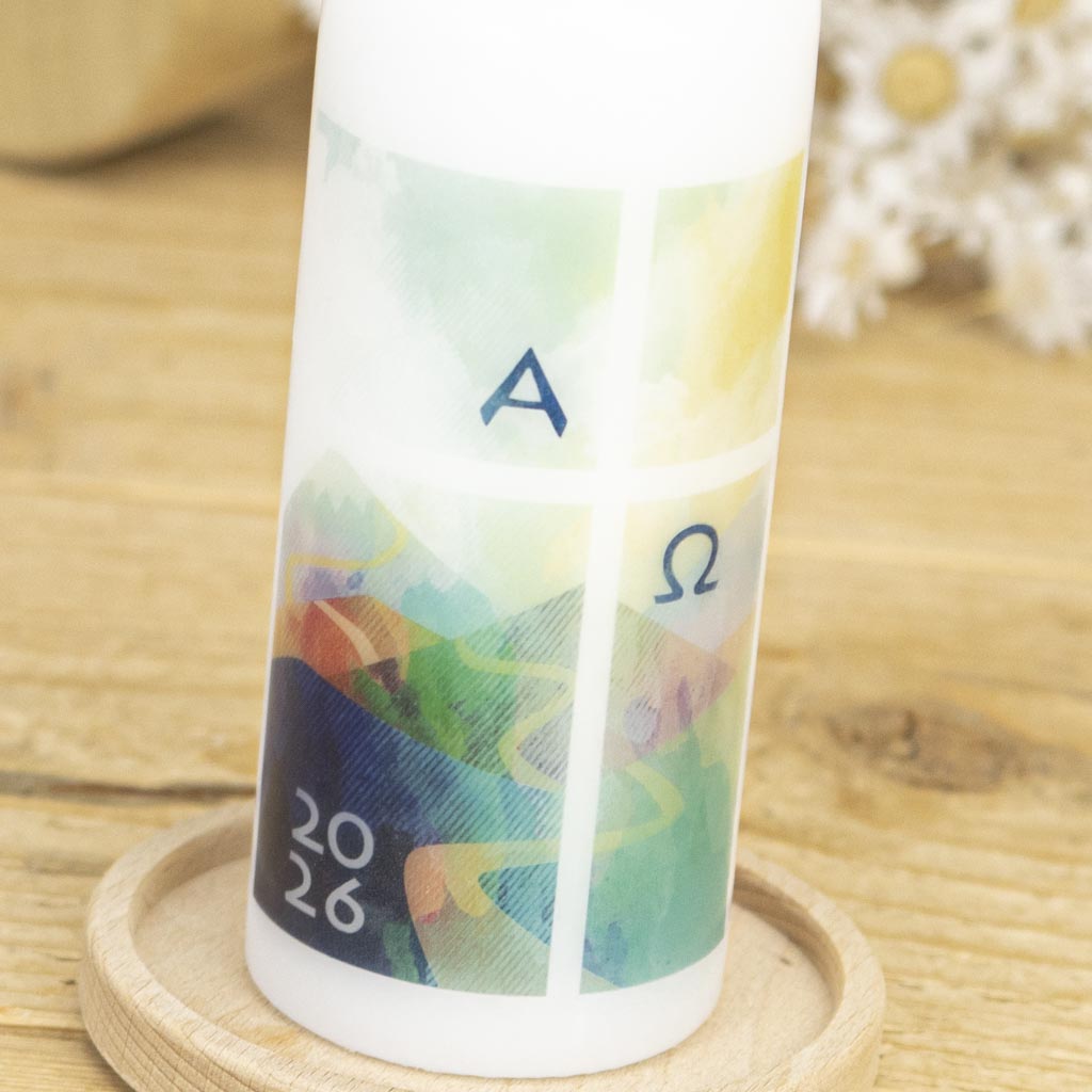 Osterkerze Kreuz Alpha Omega 2026