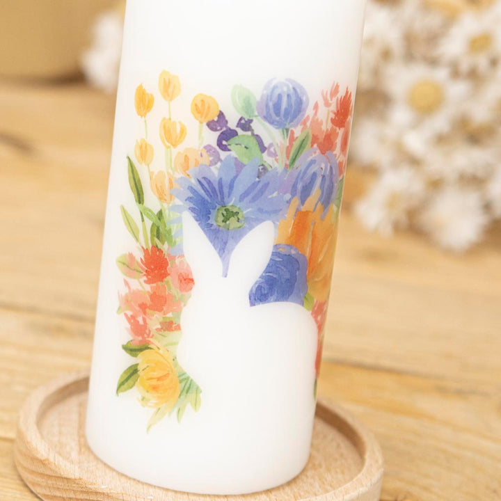 Osterkerze Blütenzauber in bunten Farben passend für Ostern und den Frühling