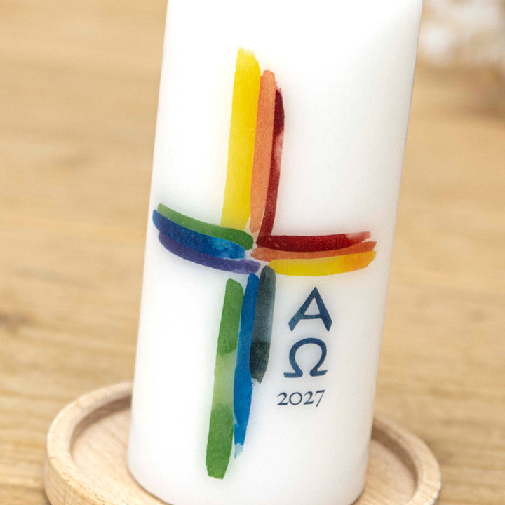 Osterkerze Regenbogen Alpha Omega 2027