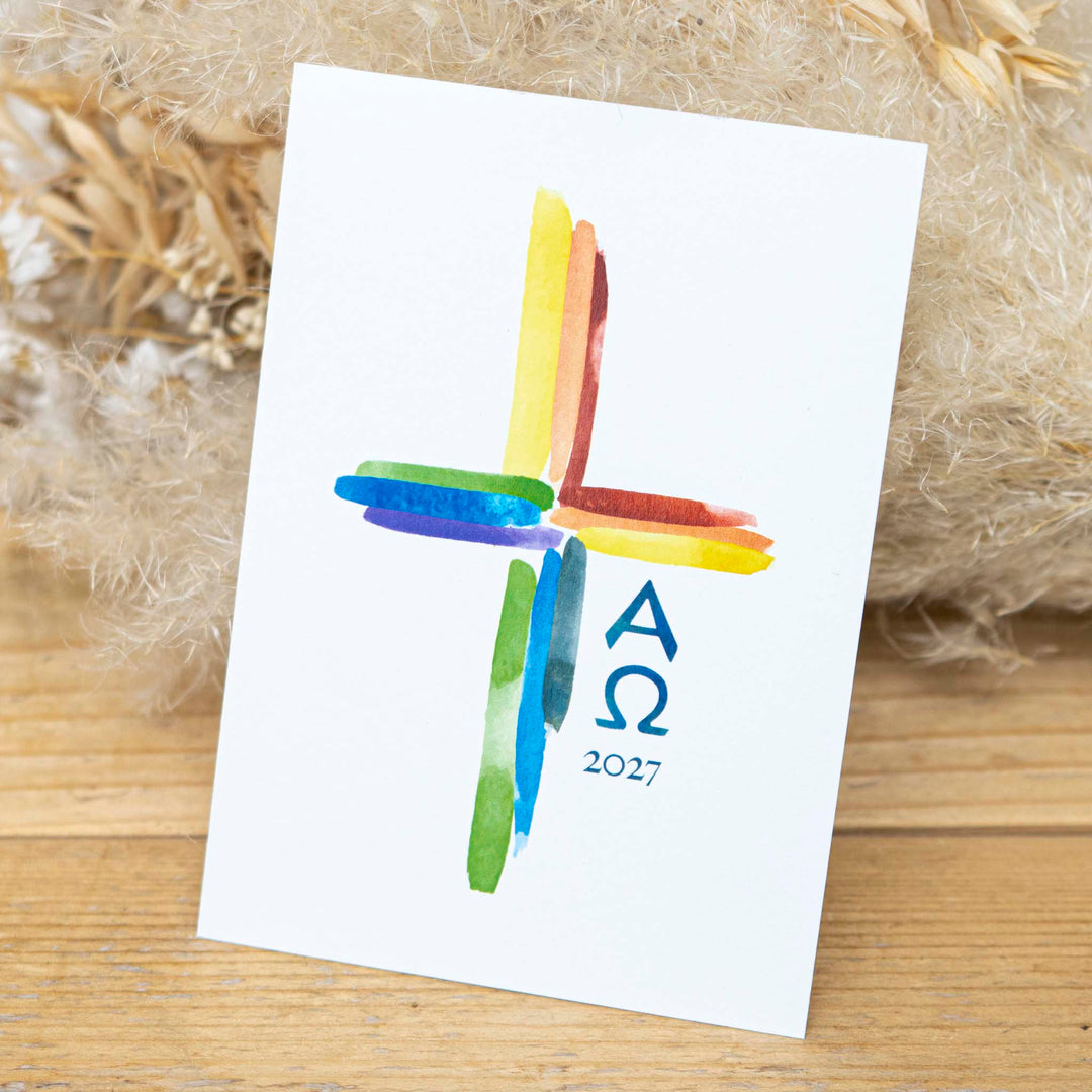 Grußkarte Ostern Regenbogen Kreuz in bunten Farben