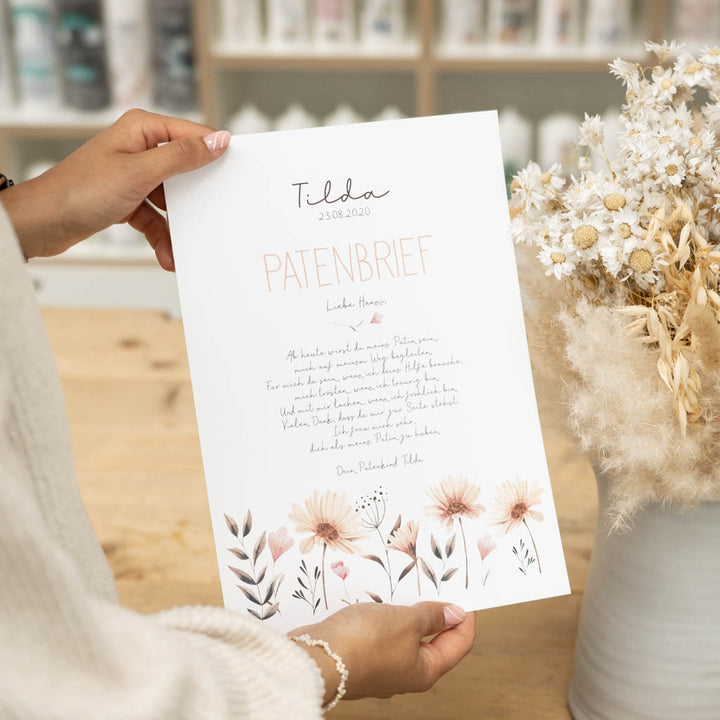 Patenbrief zur Taufkerze Blumen