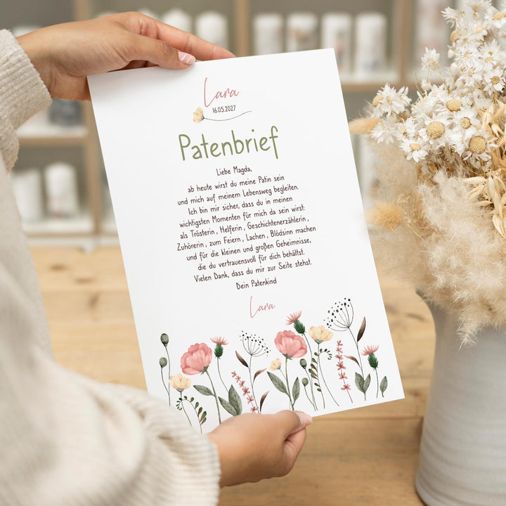 Patenbrief Wildblumen für Mädchen in Altrosa