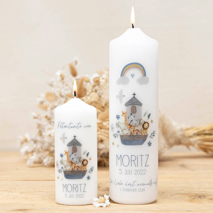 Taufkerze mit Patenkerze Taufpatin Arche Moritz