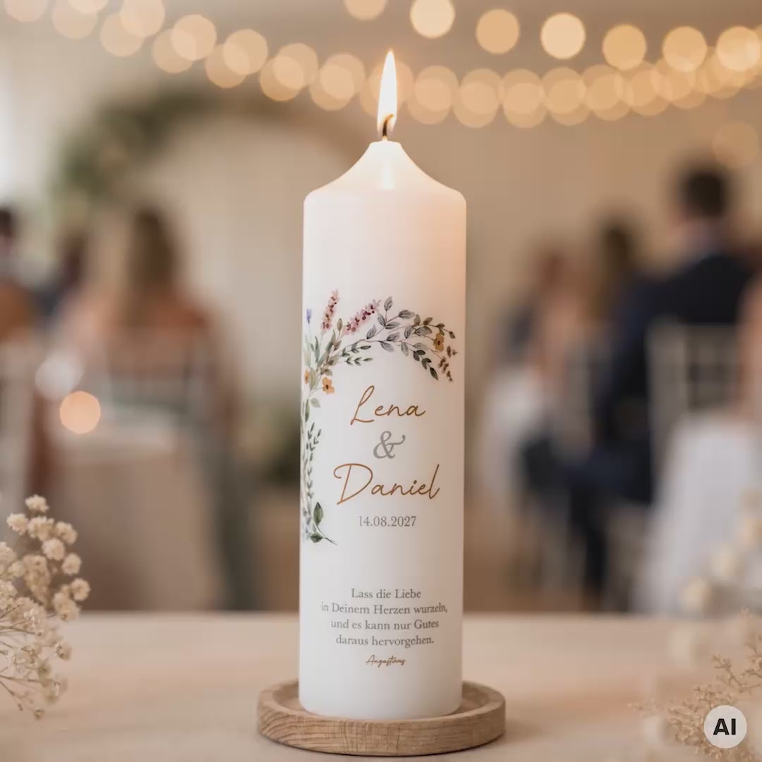 Hochzeitskerze Blumenkranz in einer Trauung mit liebevollen Details