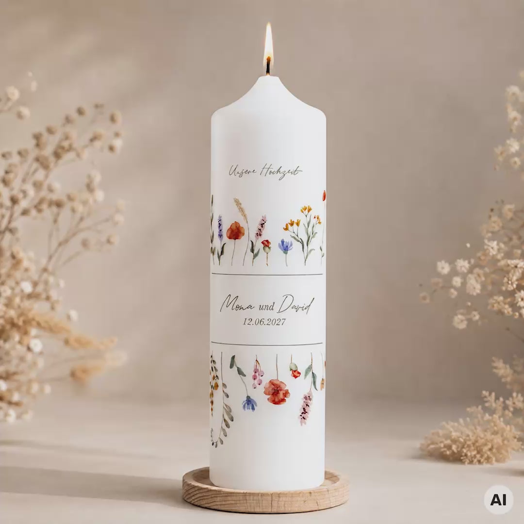 Hochzeitskerze Floral mit bunten Blumen