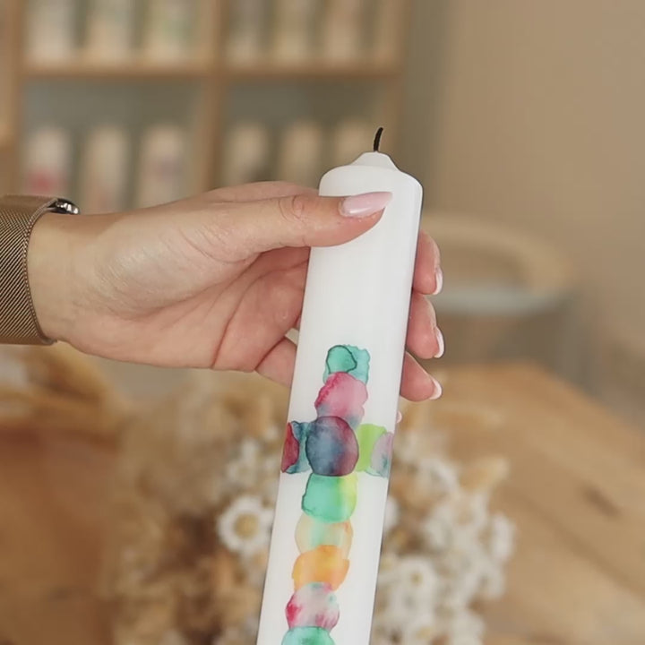 Kommunionkerze Regenbogenkreuz - Toni