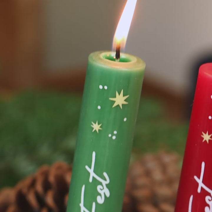 Stabkerze Weihnachten Frohes Fest in Rot und Grün