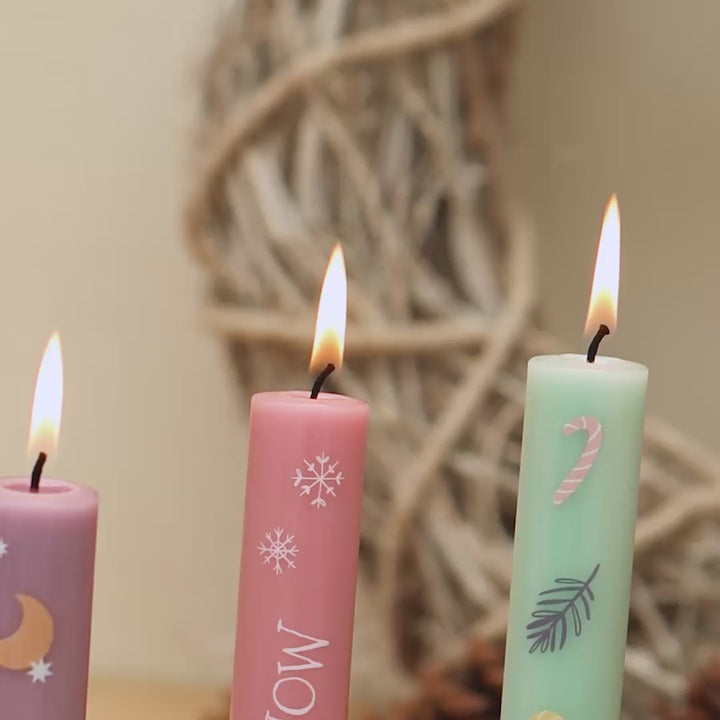 Stabkerzen Advent und Weihnachten in bunten Farben