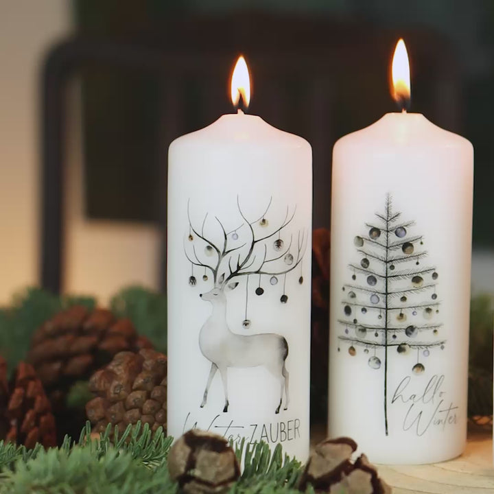 Weihnachtskerzen Winterzauber mit winterlichen Motiven