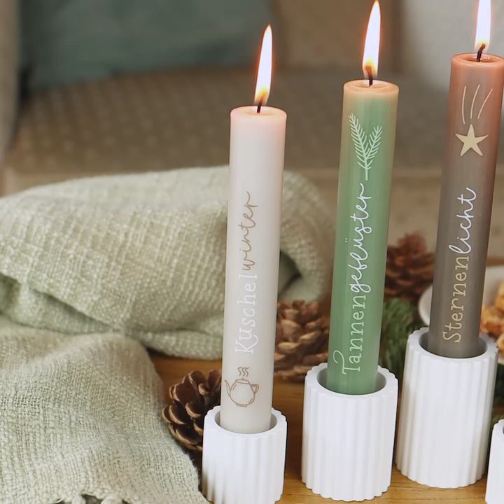 4 Stabkerzen Advent und Winter mit liebevollen Motiven