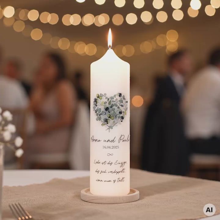 Hochzeitskerze Eukalyptus Herz Details