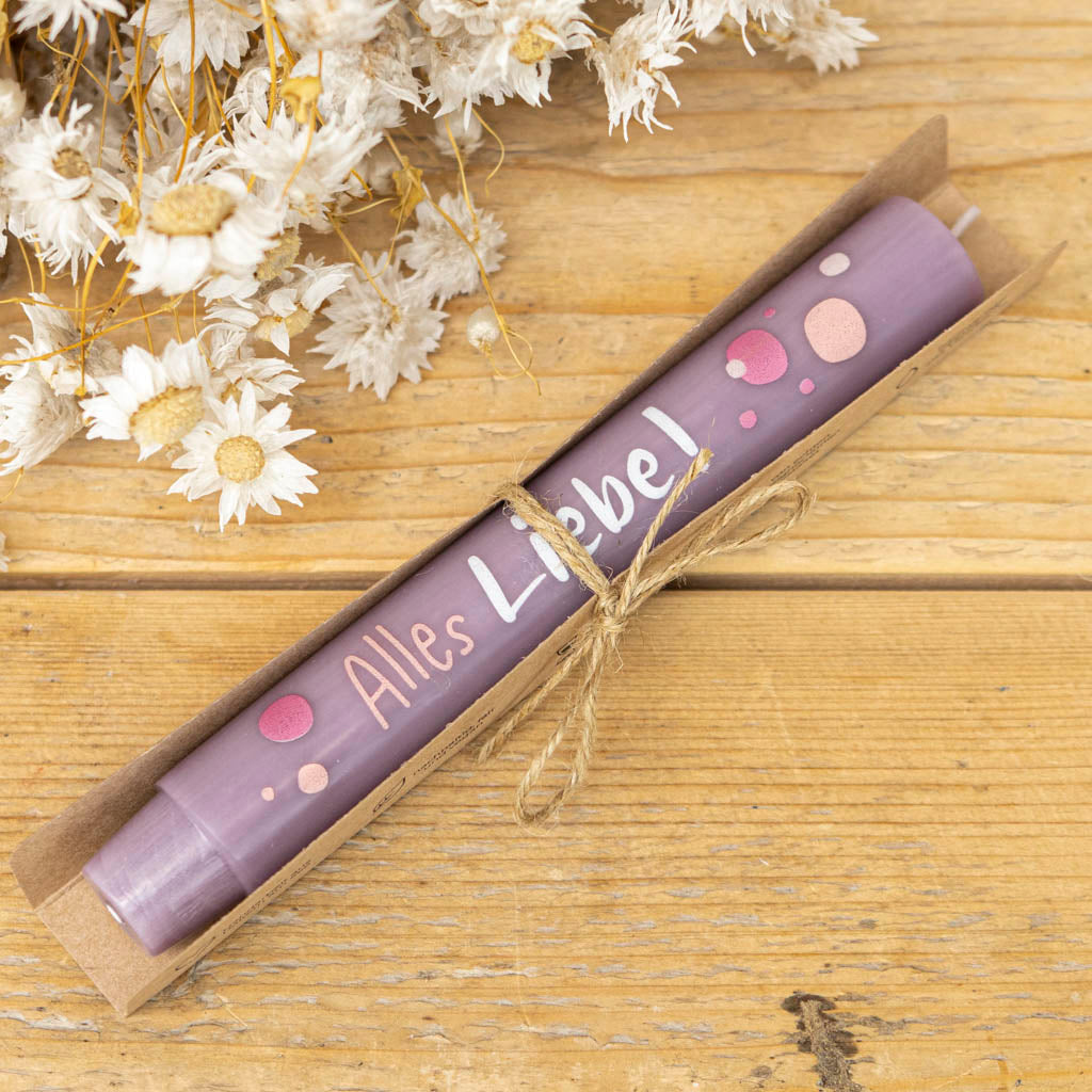 Stabkerze alles Liebe mit Geschenkverpackung