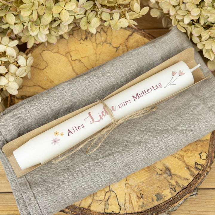 Stabkerze Geschenk Muttertag in Creme und Altrosa