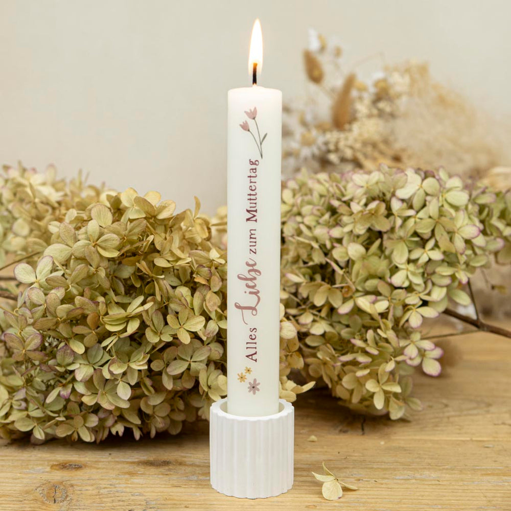 Stabkerze Alles Liebe zum Muttertag mit Stabkerzenhalter Geriffelt