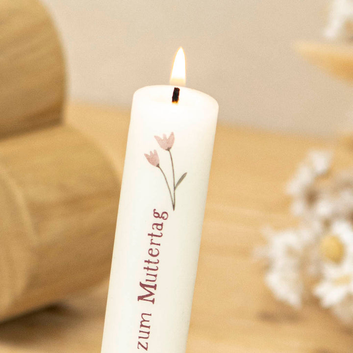 Stabkerze zum Muttertag mit Blumenmotiv