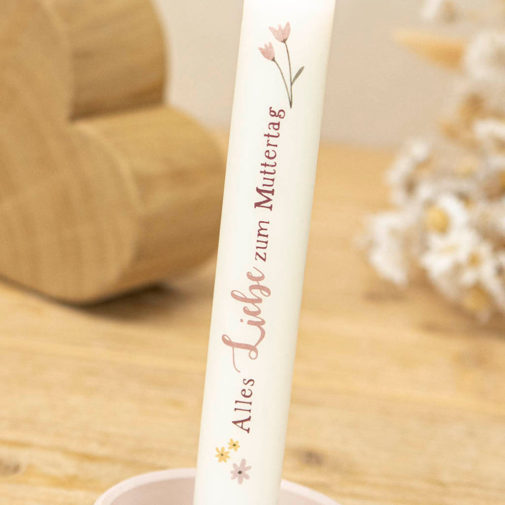 Stabkerze Alles Liebe zum Muttertag in Altrosa und Blumen