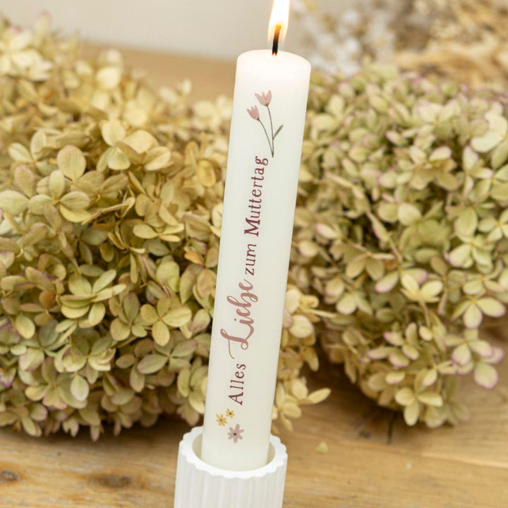 Stabkerze Alles Liebe zum Muttertag in Altrosa und Blumen