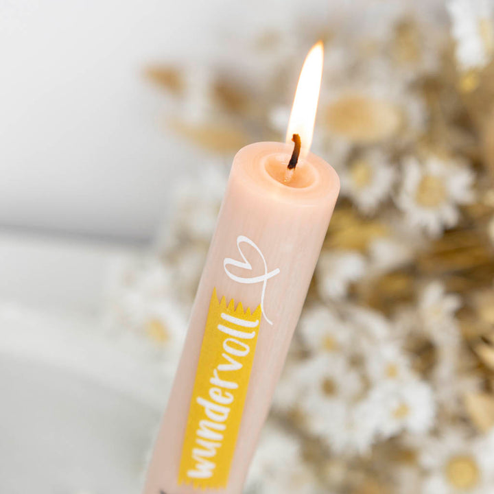 Stabkerze mit Herz Motiv Apricot