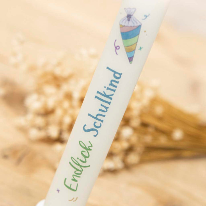 Geschenk Einschulung Kerze endlich Schulkind
