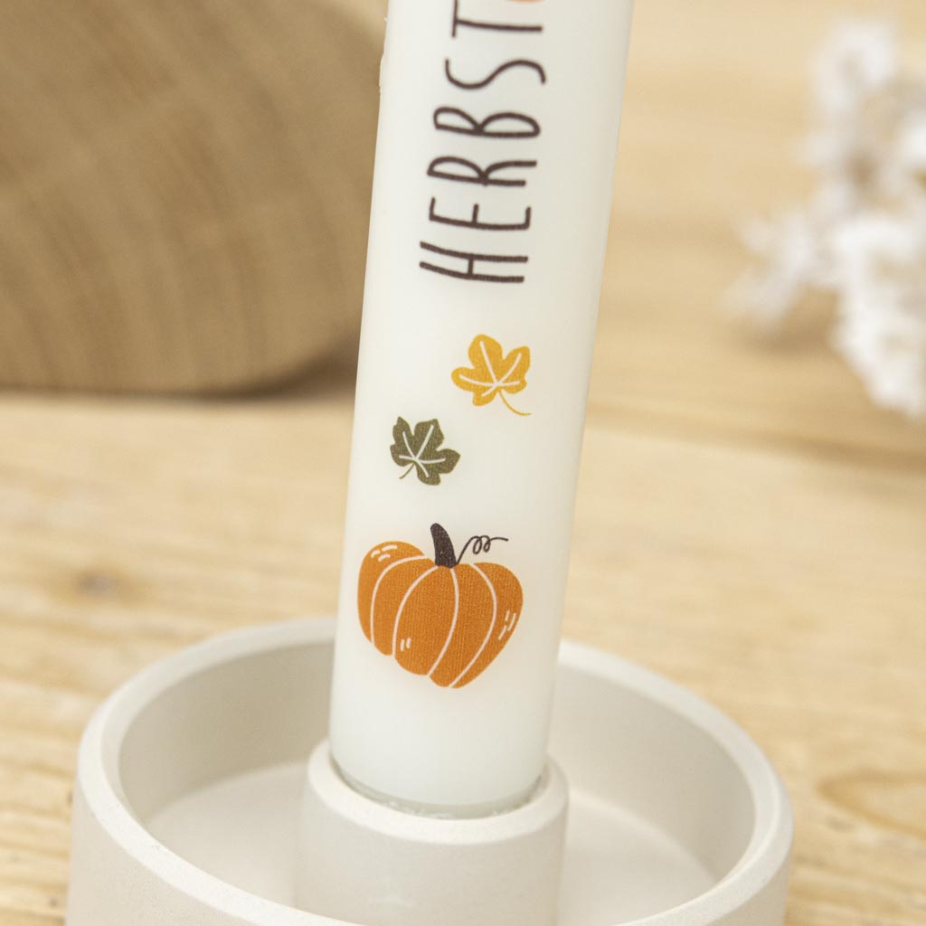 Stabkerze Kürbis für den Herbst mit dem Schriftzug Herbstlicht