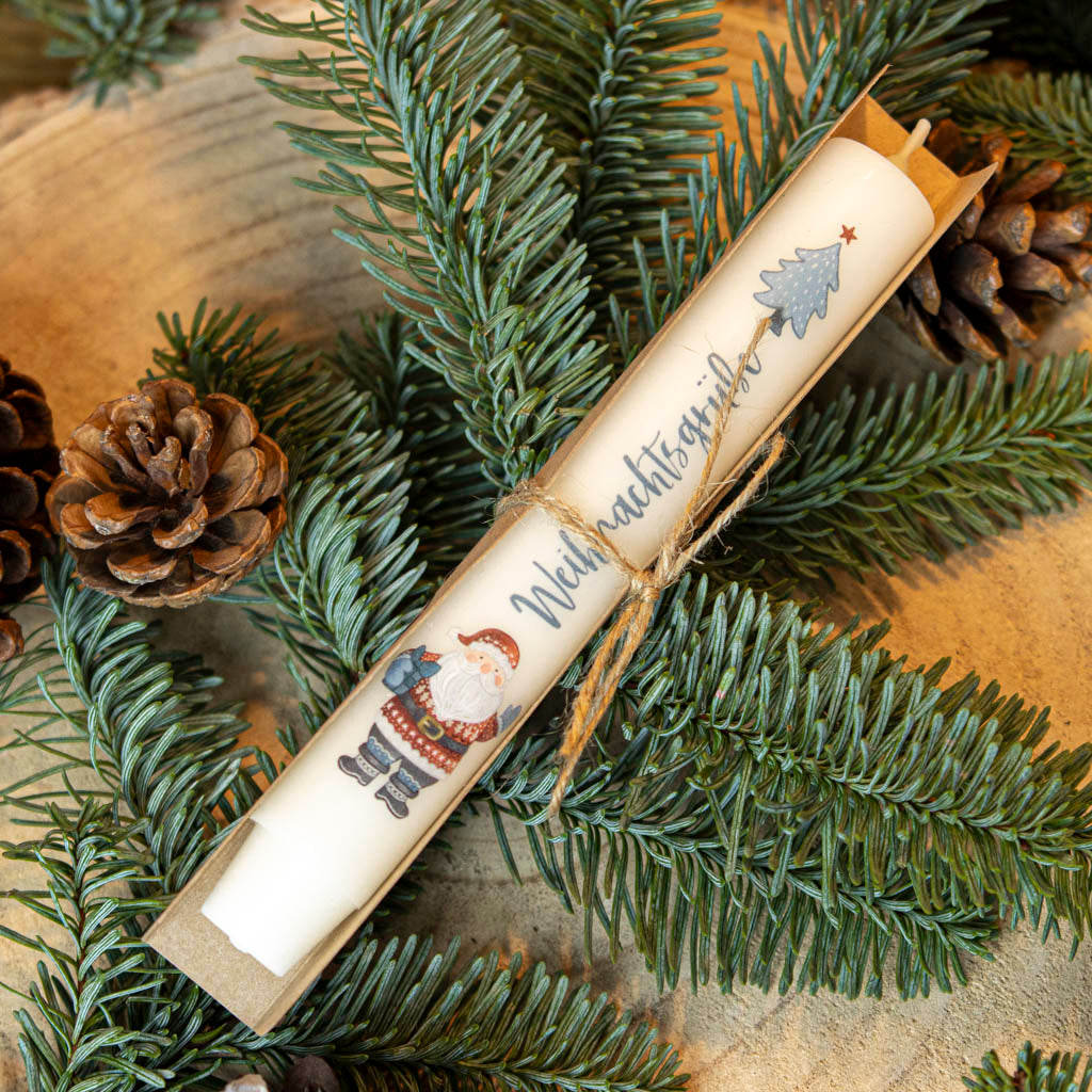 Stabkerze Weihnachtsmann mit Geschenkverpackung