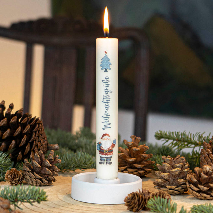 Stabkerze Weihnachtsmann zu Weihnachten als Geschenk mit Stabkerzenhalter