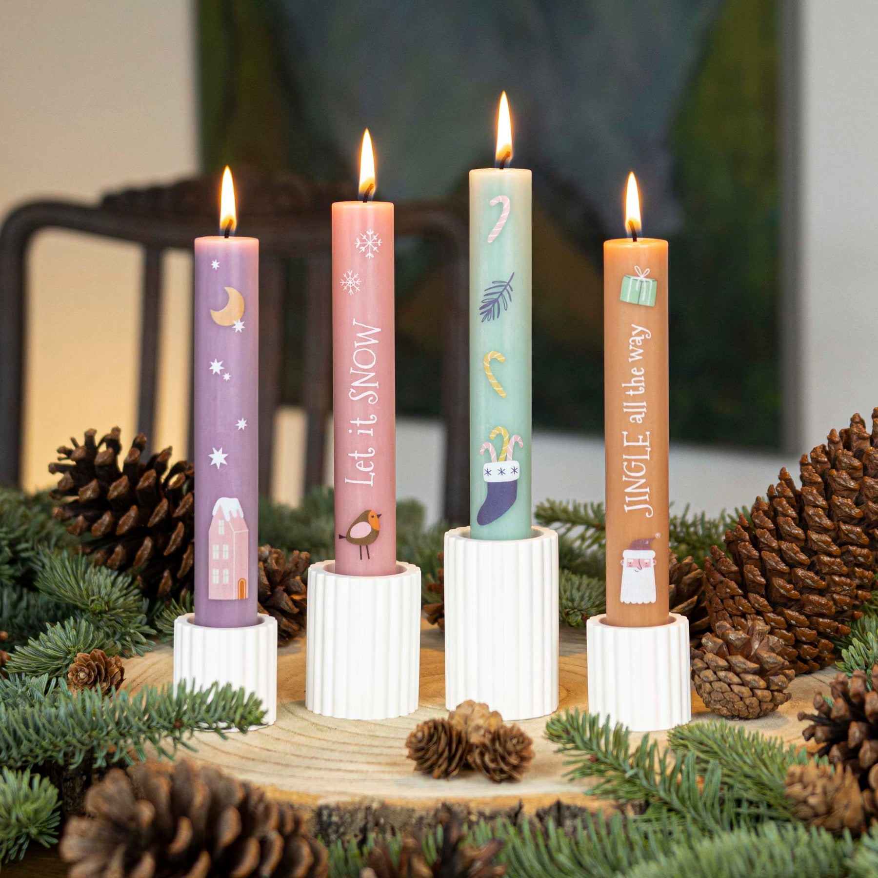Bunte Stabkerzen Set Let it snow