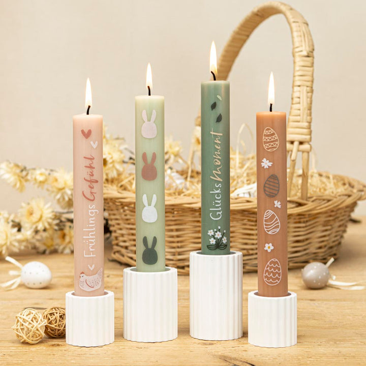 Stabkerzen Ostern als Set in bunten Farben mit Motiven für den Frühling
