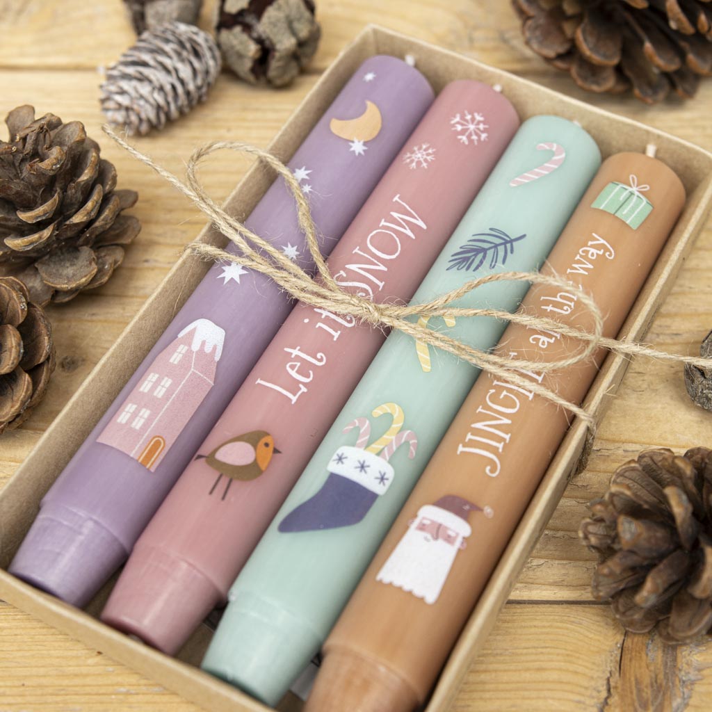 Stabkerzen Set für den Advent und Weihnachten in vier bunten Farben