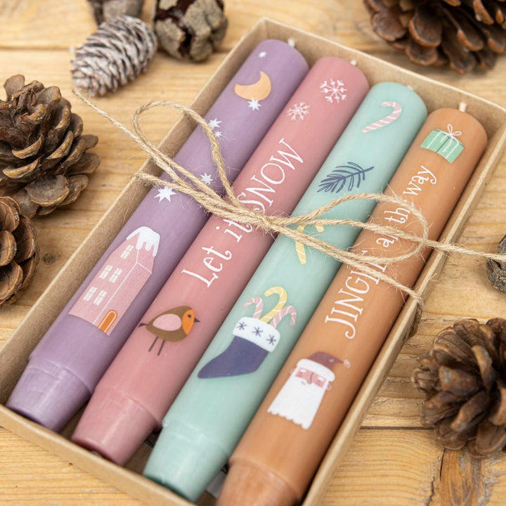 Stabkerzen Set für den Advent und Weihnachten in vier bunten Farben