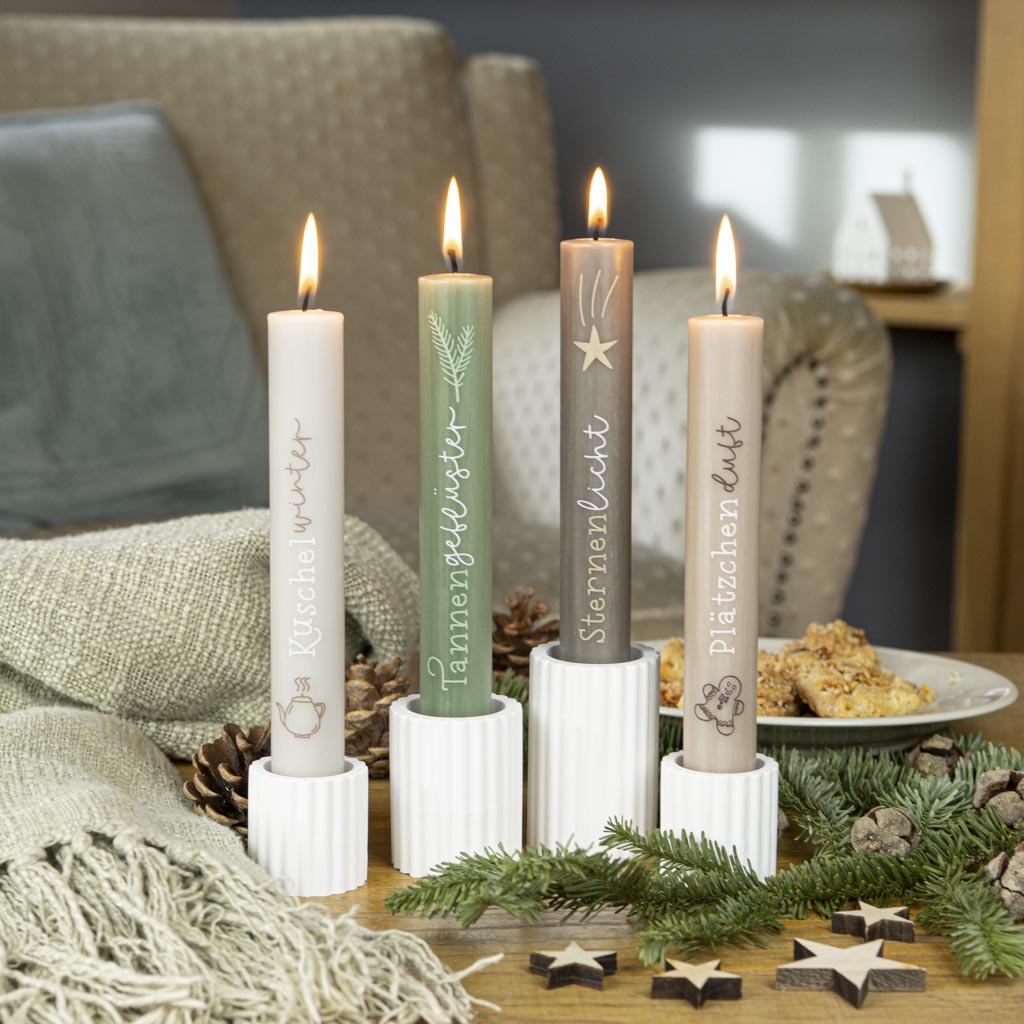 Stabkerzen Advent Wintermomente mit weihnachtlichen Motiven