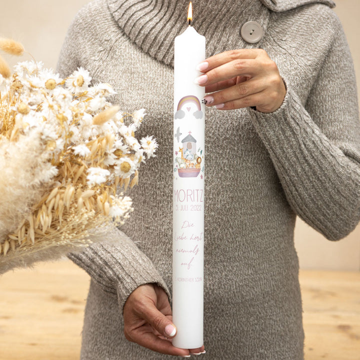 Taufkerze Arche für Mädchen in Altrosa