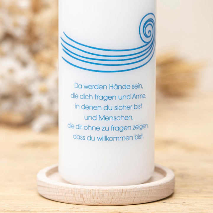 Taufkerze Junge Wellen mit Taufspruch